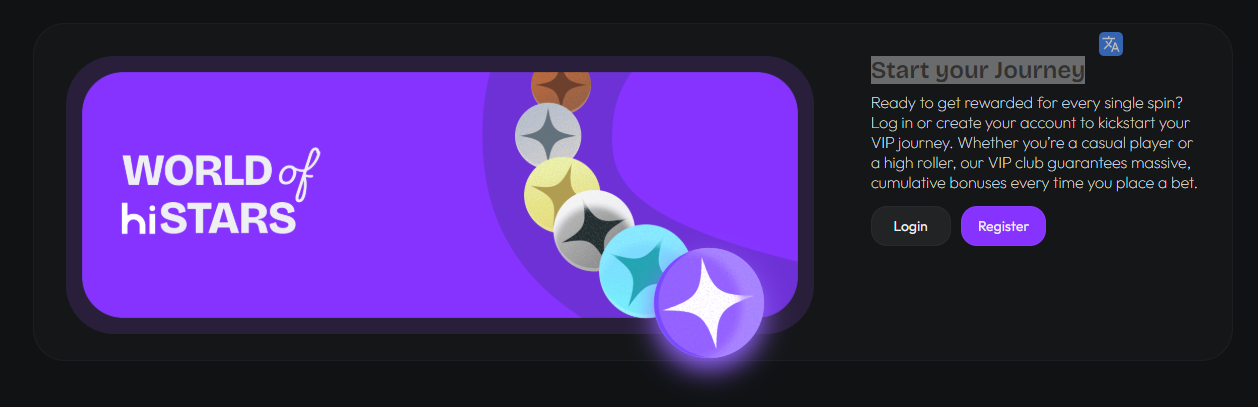 Start your Journey – bei Hispin registrieren und VIP-Bonusprogramm freischalten